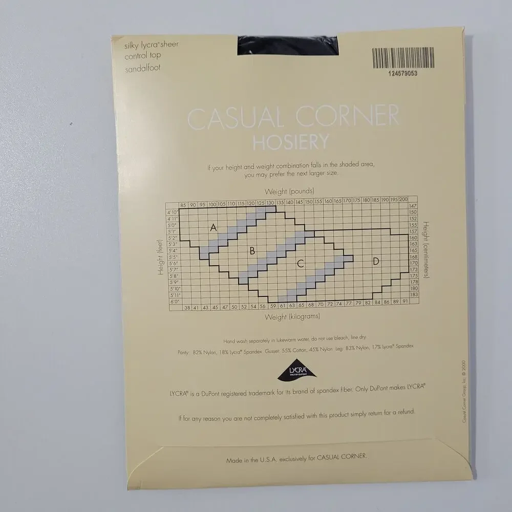 Vtg 2000 Casual Corner Silky Lycra Sheer Control Top Pantyhose size D Jet Black